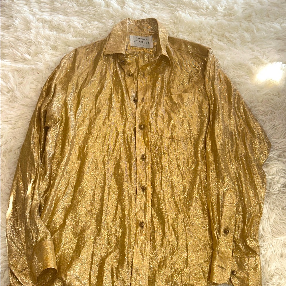 Caroline Charles Gold Shimmer button down Blouse